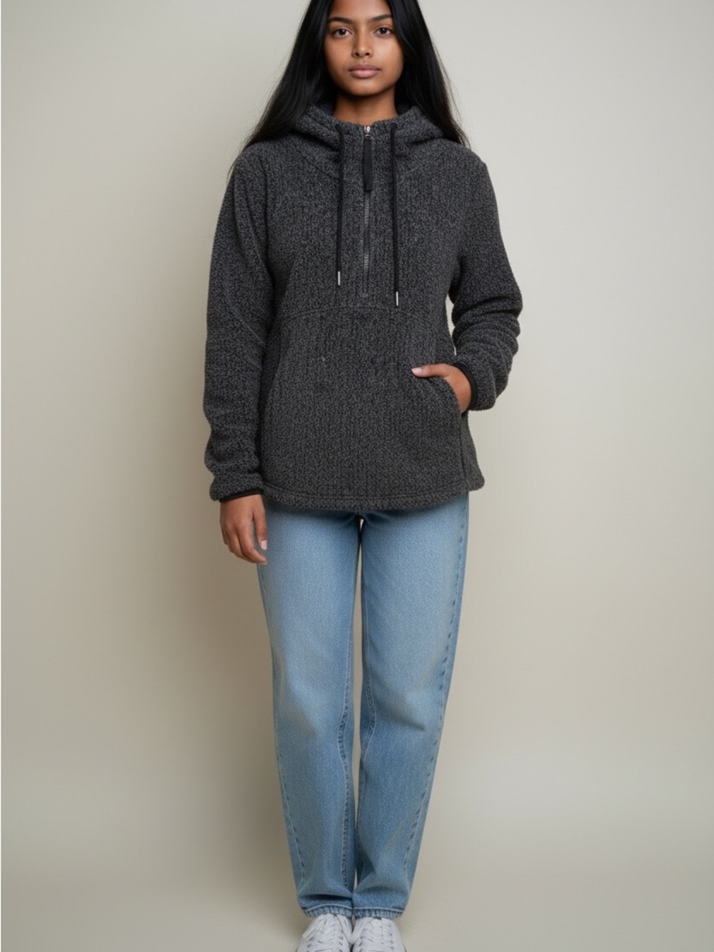 Avalanche Hailey Charcoal Herringbone Fleece Hooded Pullover